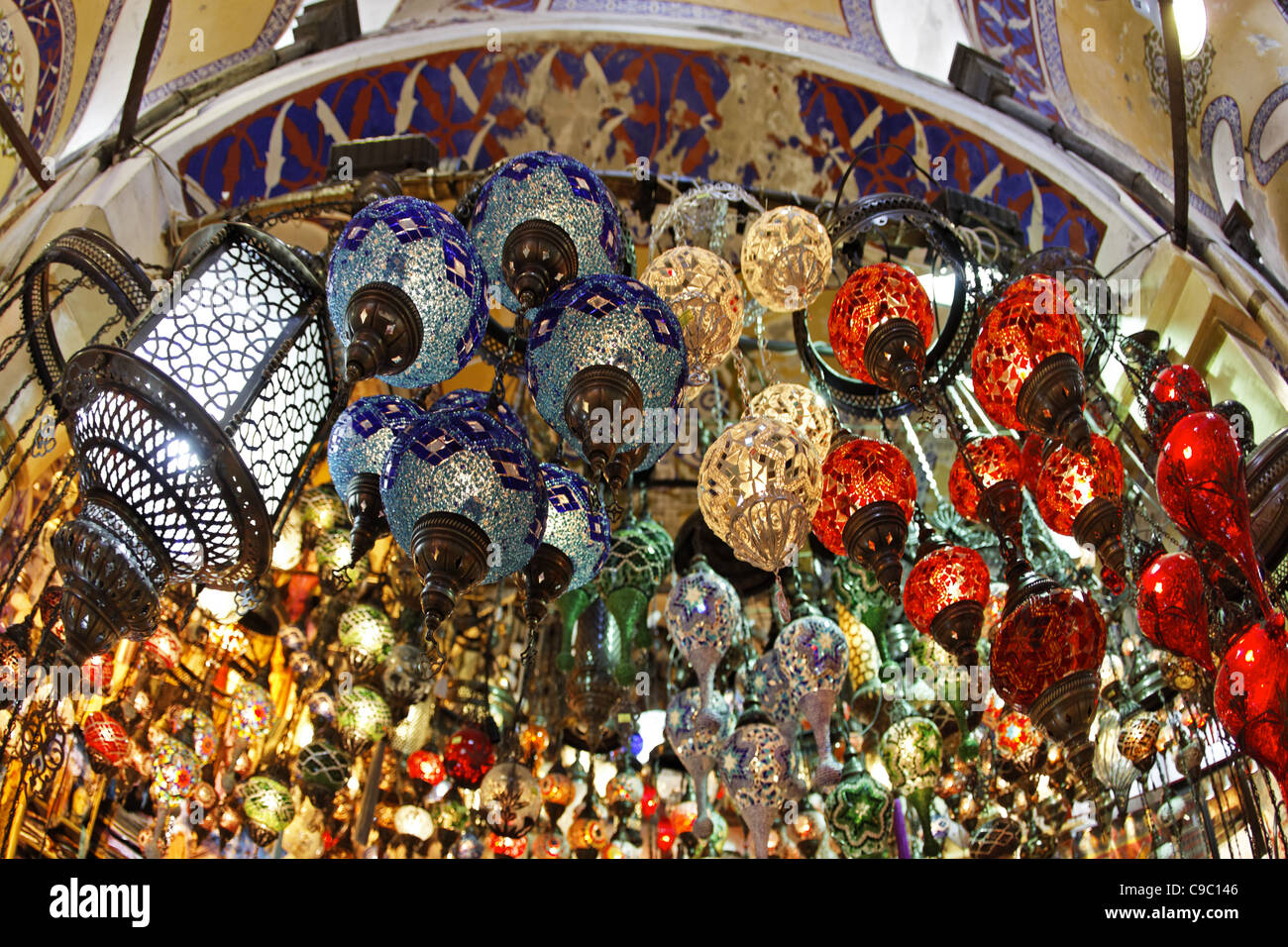 Turkish lamps, Grand Bazaar market , Istanbul, Turkey , Europe Stock