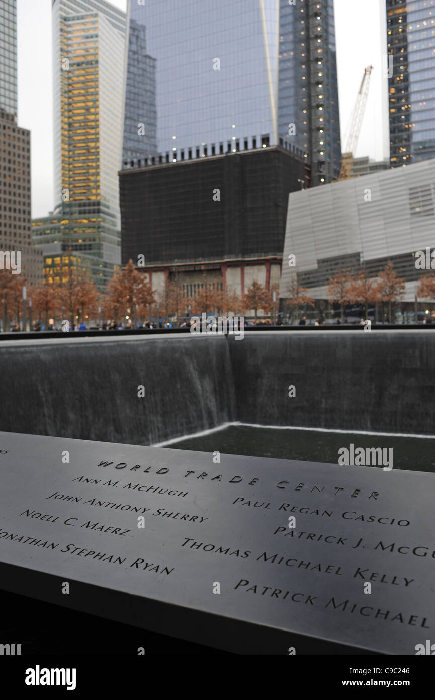 The Ground Zero memorial garden for those who died in the terrorist attack on the twin towers in Manhattan New York on 9/11 . Stock Photo