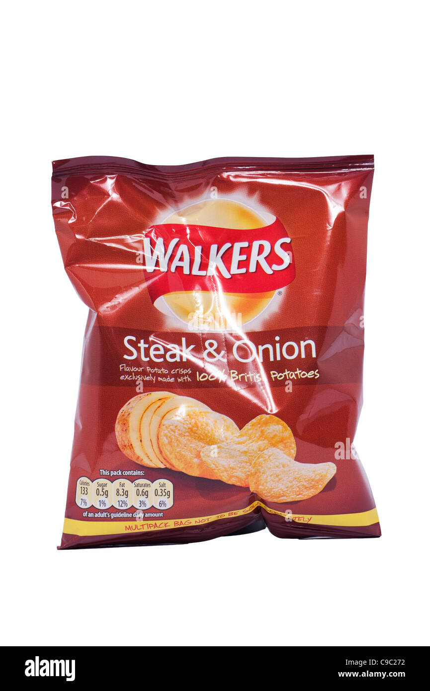 A packet of Walkers steak & onion flavour crisps on a white background Stock Photo