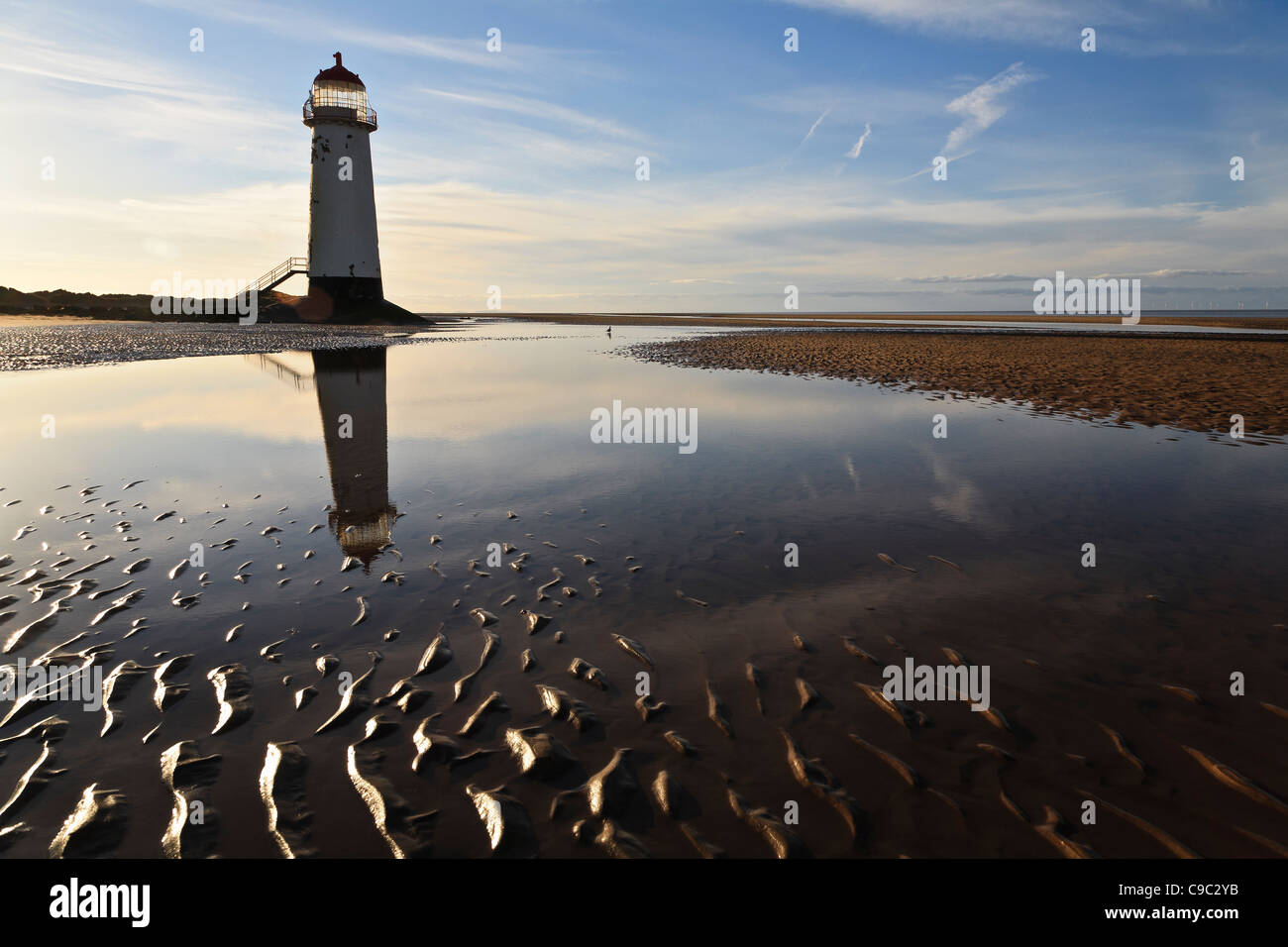 Point of Ayr Lighthouse, Talacre Beach, Flintshire, Wales Stock Photo