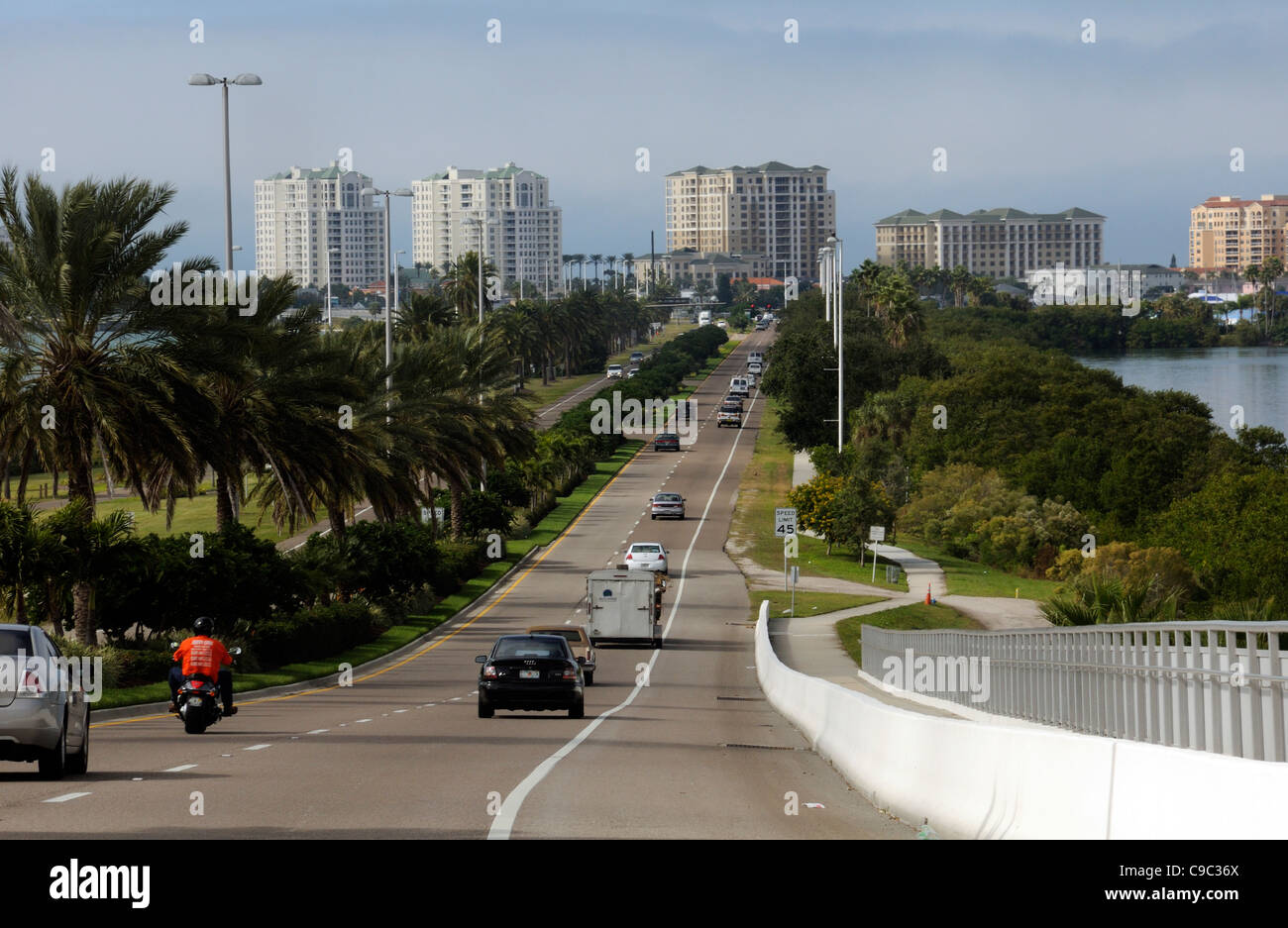 Highway 60 the Memorial Causeway approaching Clearwater Beach Florida USA Stock Photo