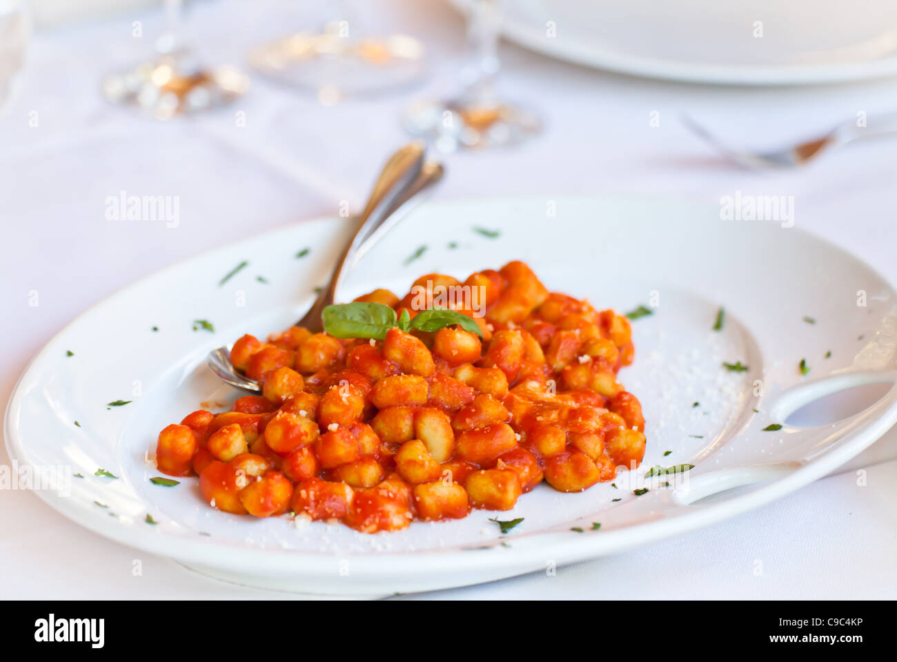 Plate with gnocchi alla sorrentina. Stock Photo