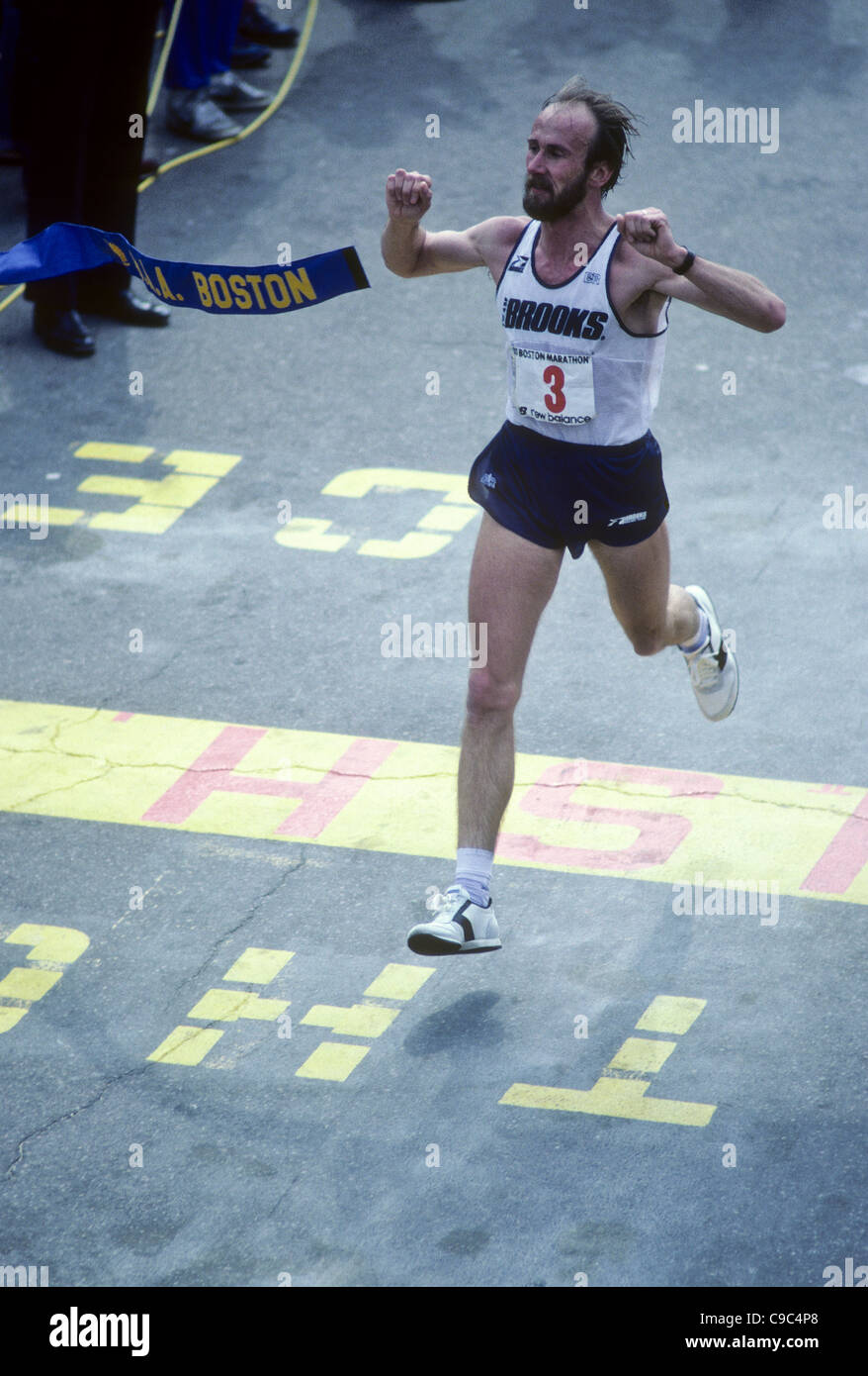 Greg Meyer (USA) winning the 1983 Boston. Marathon Stock Photo