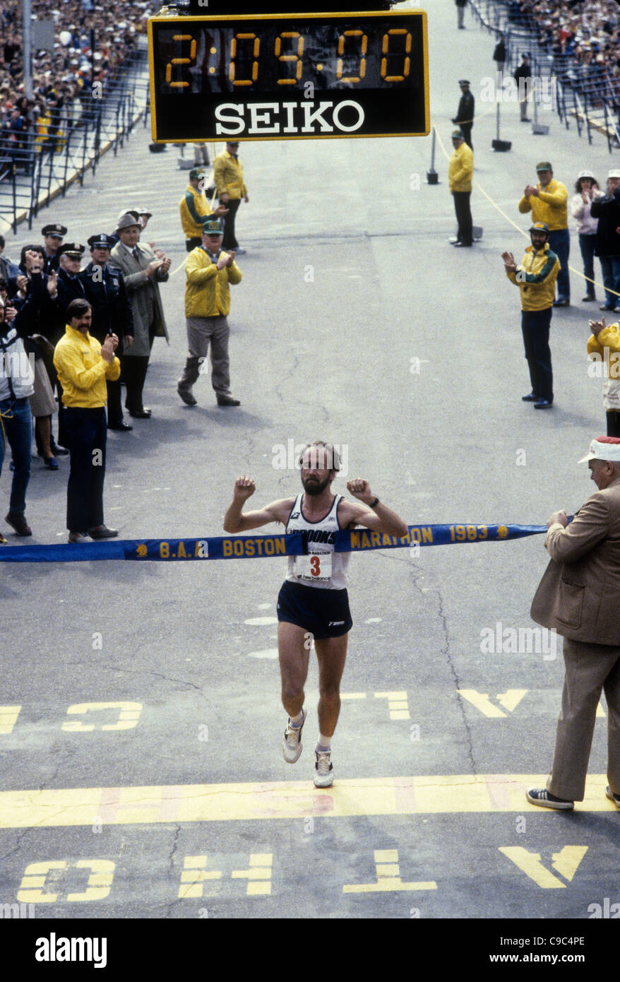 Greg Meyer (USA) winning the 1983 Boston. Marathon Stock Photo