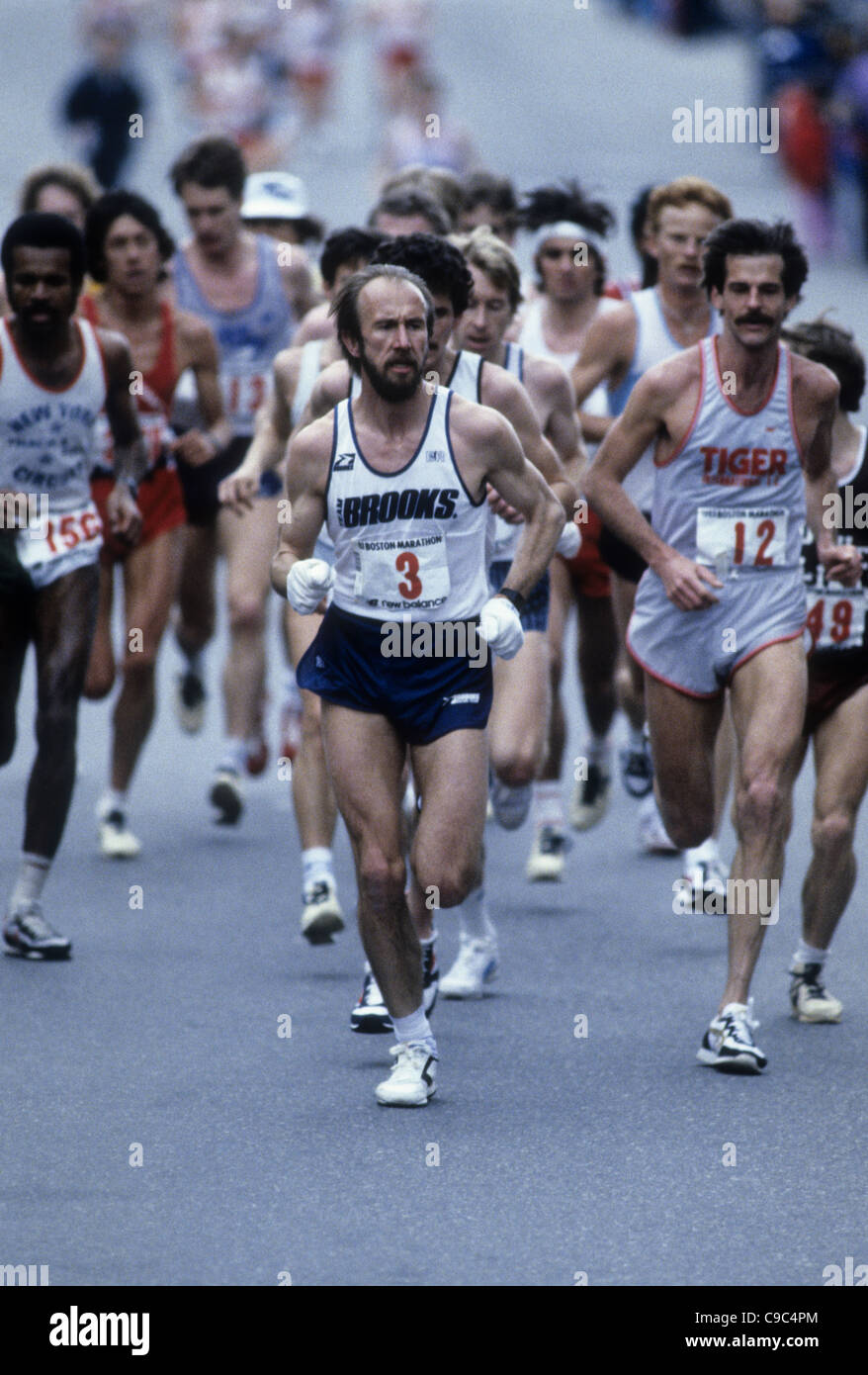 Greg Meyer (USA) 3 on his way to winning the 1983 Boston. Marathon