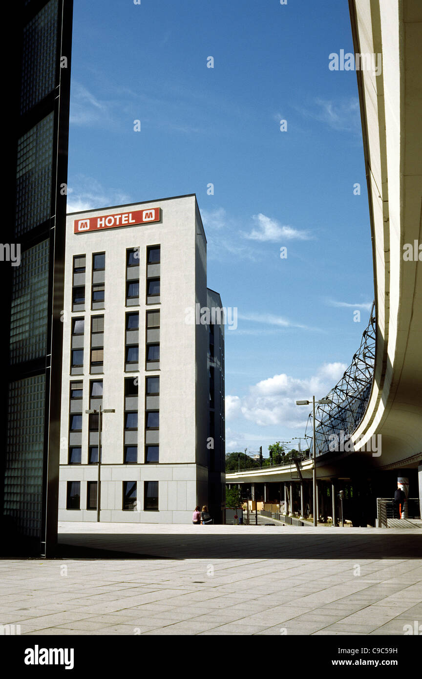 Meininger Hotel next to Berlin Hauptbahnhof (Central Station) in Germany. Stock Photo