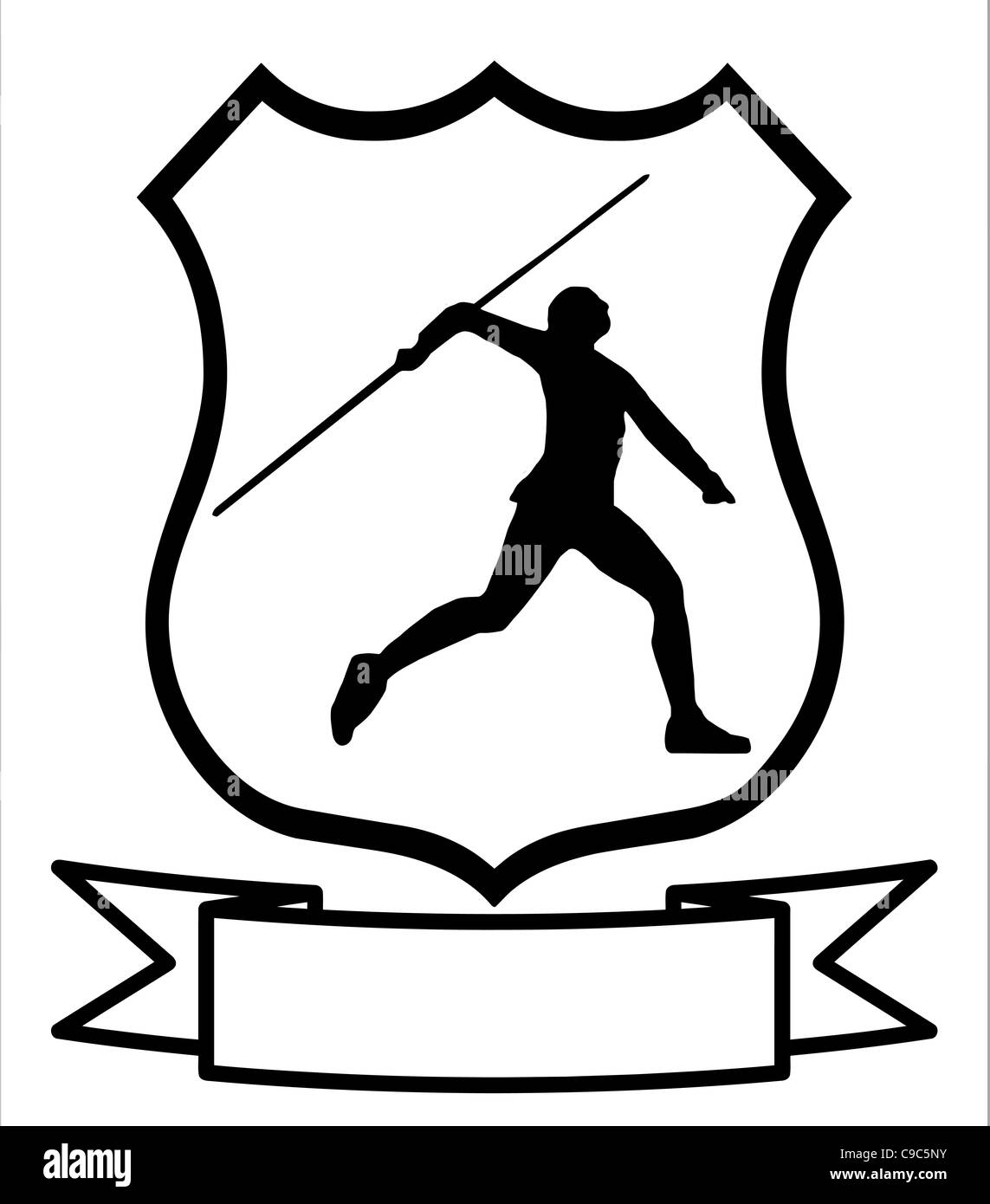 Isolated Image of a Male or Female Javelin Thrower on a Shield Stock