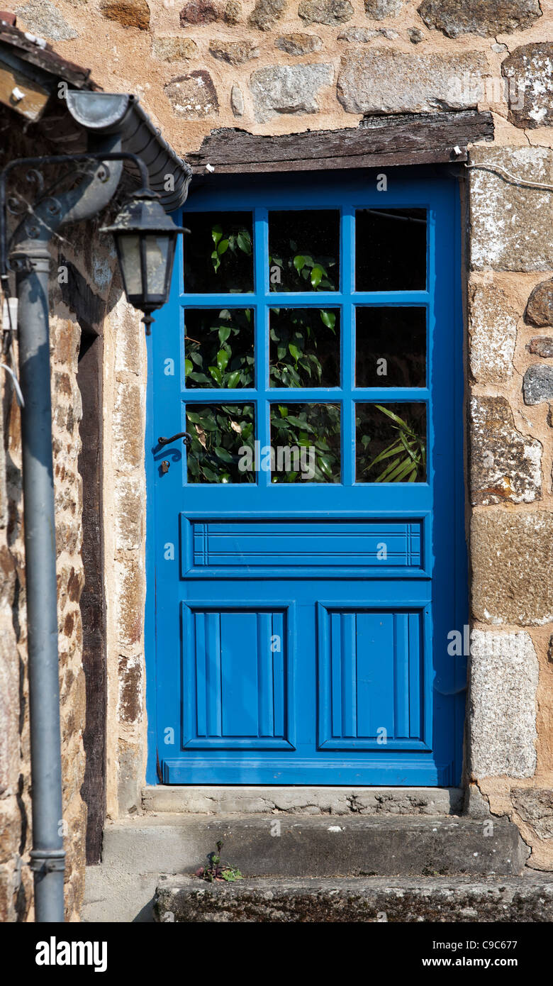 Blue door. Stone cottage, ,Normandy, France, Europe Stock Photo