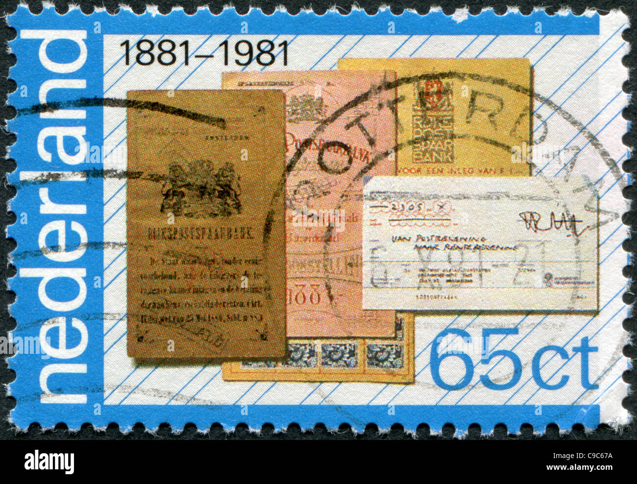 NETHERLANDS 1981: A stamp printed in the Netherlands, is dedicated to the 100th anniversary of the National Savings Bank Stock Photo