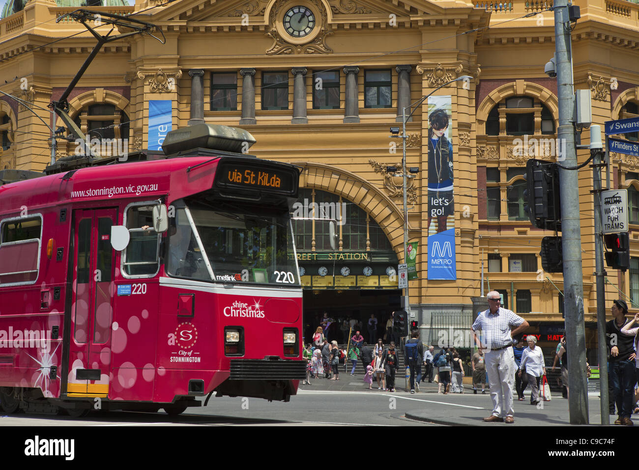 Flinders Street train Station Melbourne City public transport on Finders street Stock Photo