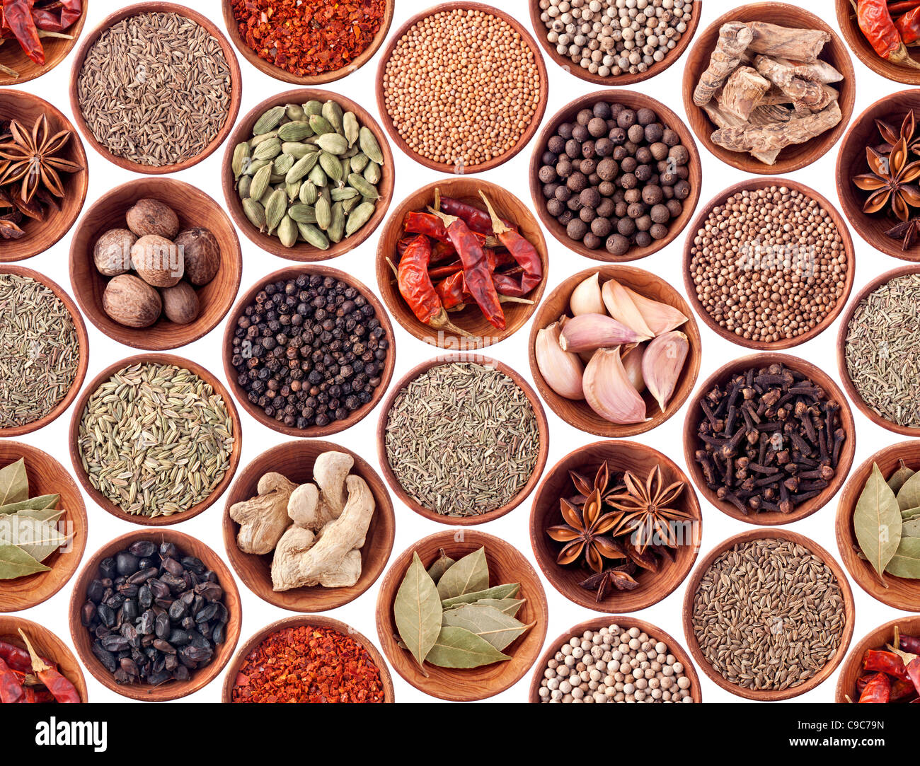 Seamless texture of spices on white background Stock Photo