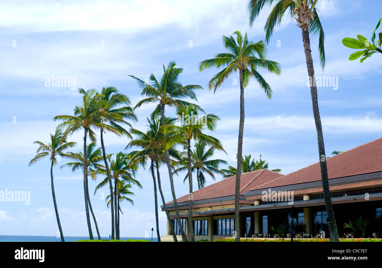 Facade of a Corporate Hotel or Resort on the Beach in Kauai Hawaii Stock Photo