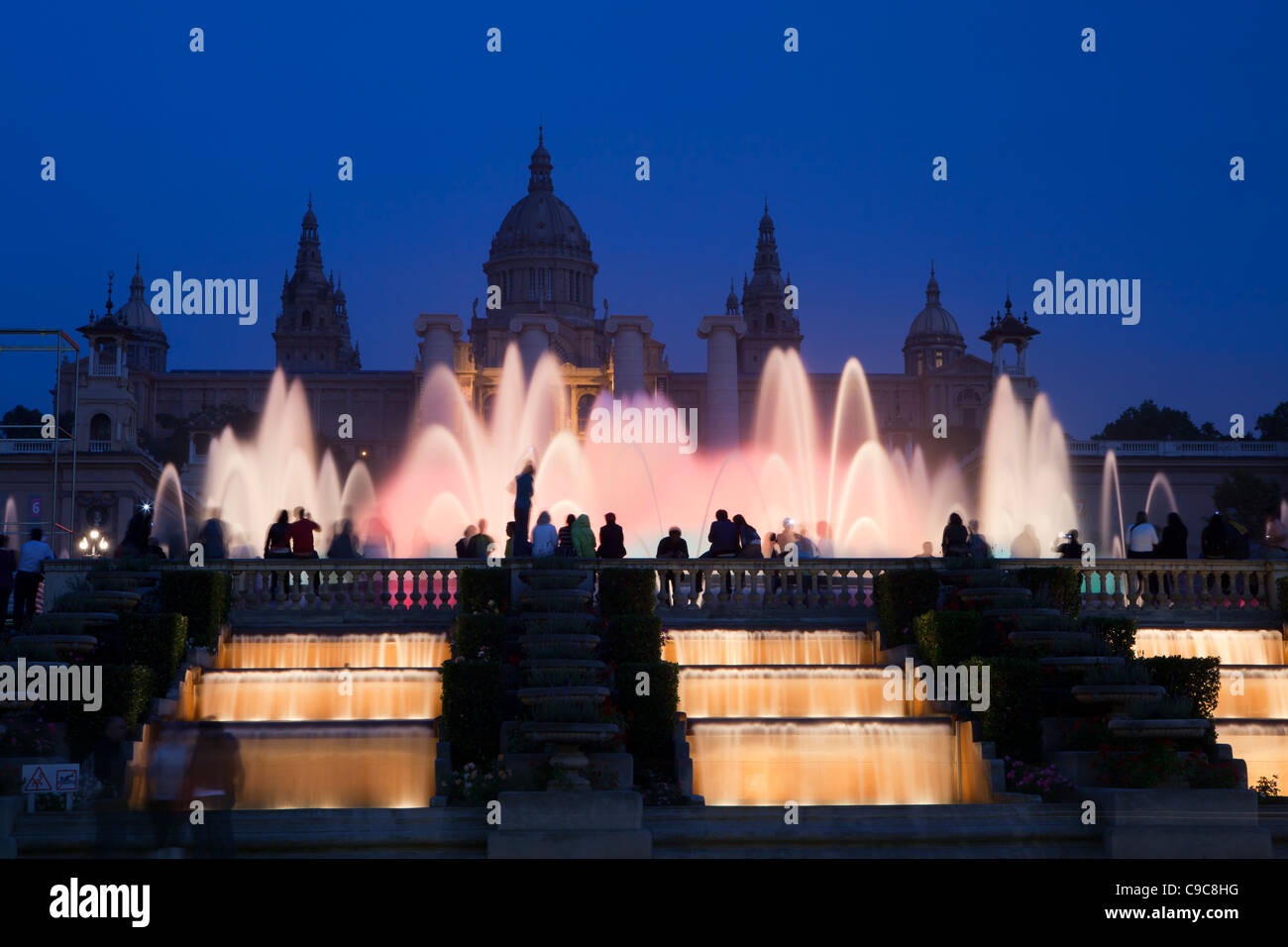 Font Màgica de Montjuic - Fountain of Montjuic- at night, Barcelona, Spain Stock Photo