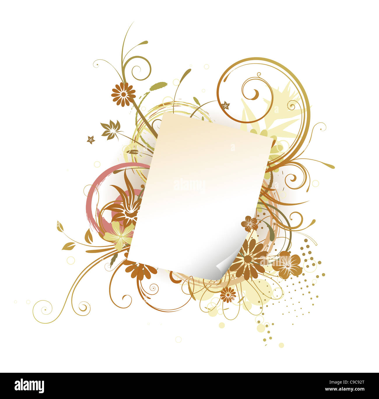 illustration of Grunge Floral Background with paper leaf frame Stock ...