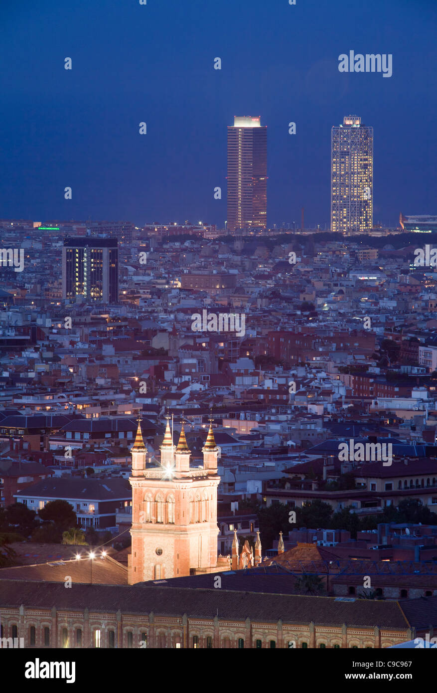 View of MAPFRE Tower and Hotel Arts from Tibidabo, Barcelona, Spain Stock Photo