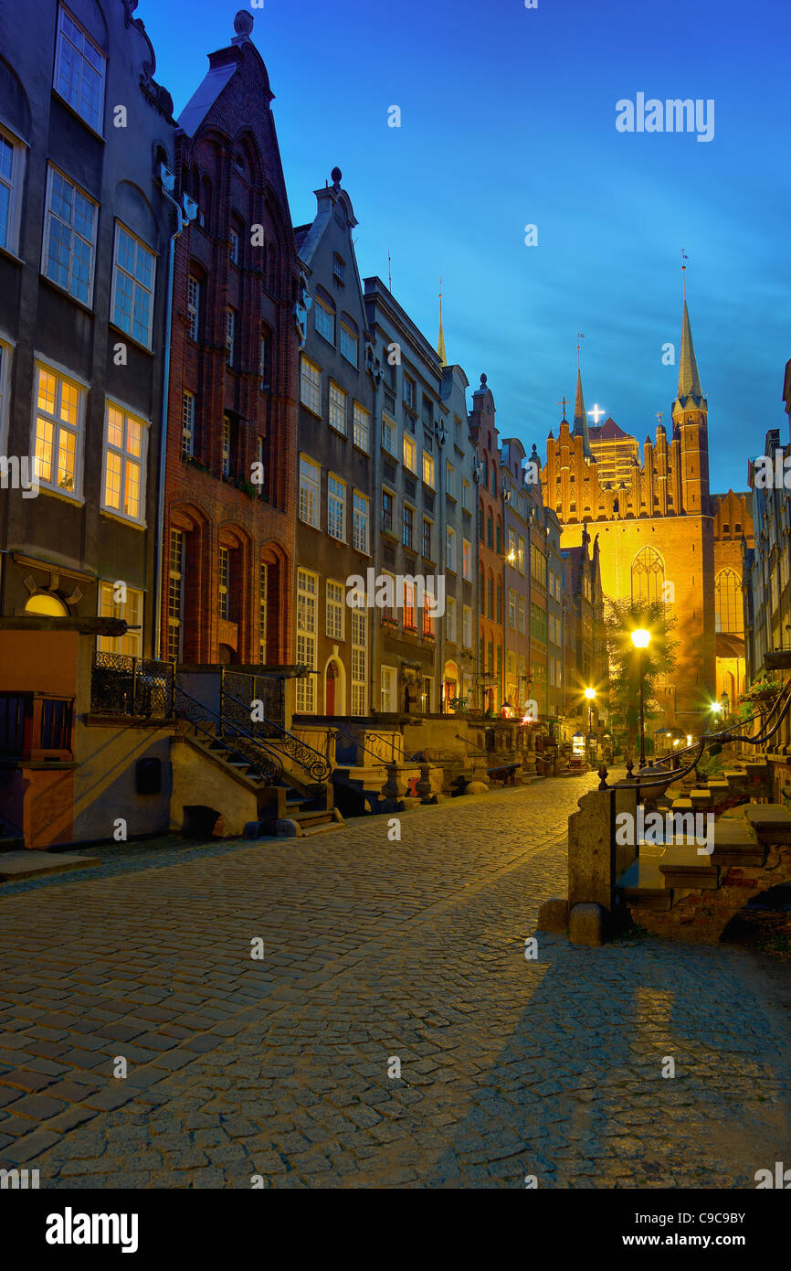 Mary's Street with the Basilica in Gdansk, Poland. Stock Photo