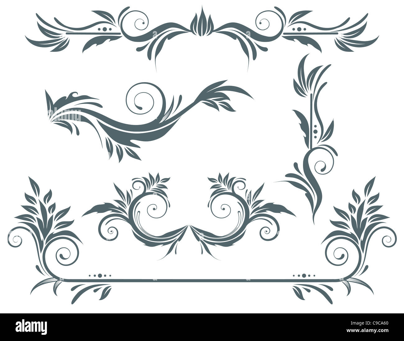 illustration set of swirling flourishes decorative floral elements ...