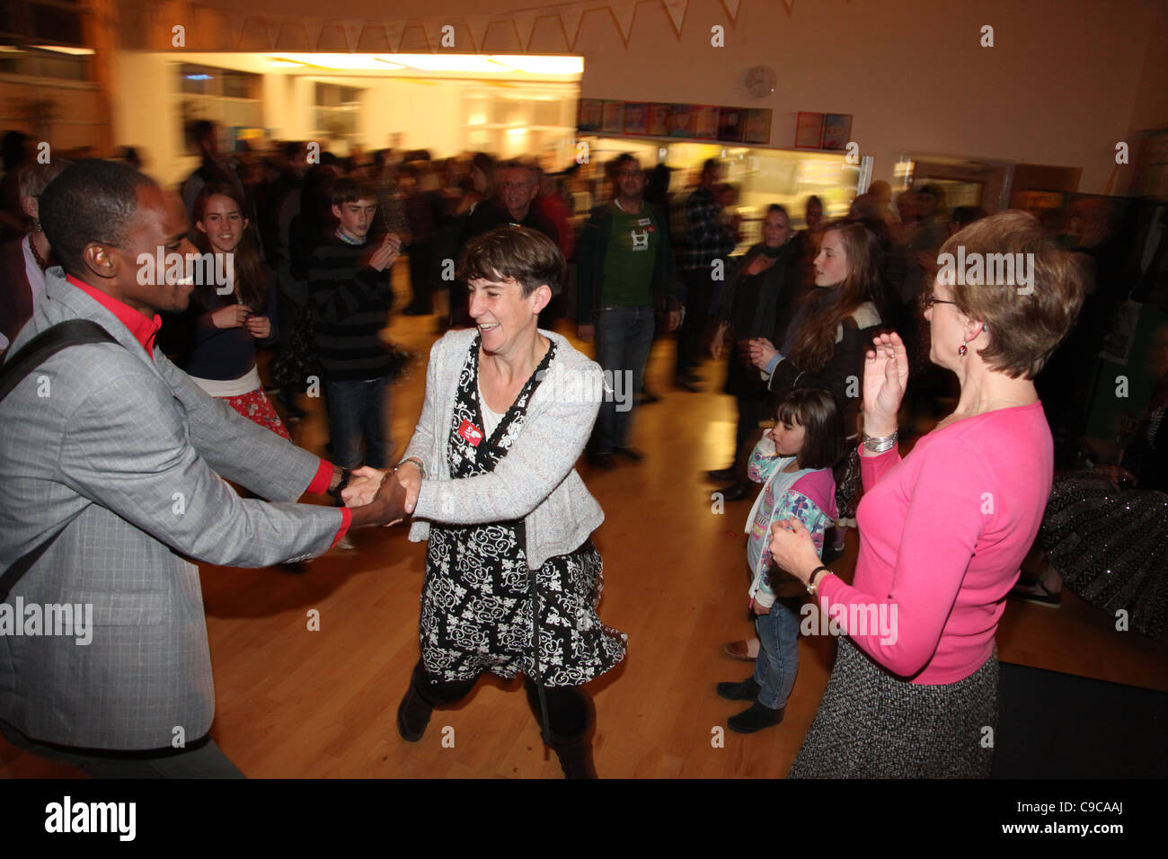 A community barn dance in a organised by a Transition Town (Kensal to Kilburn in London). Stock Photo