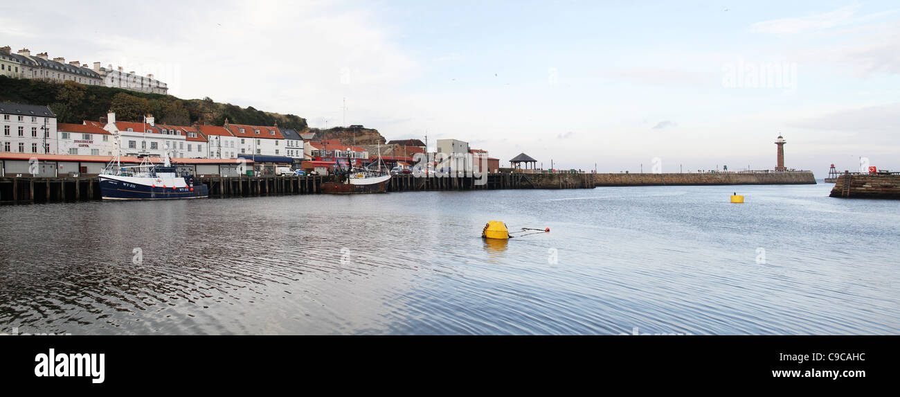 Whitby harbor, town and jetties. Stock Photo