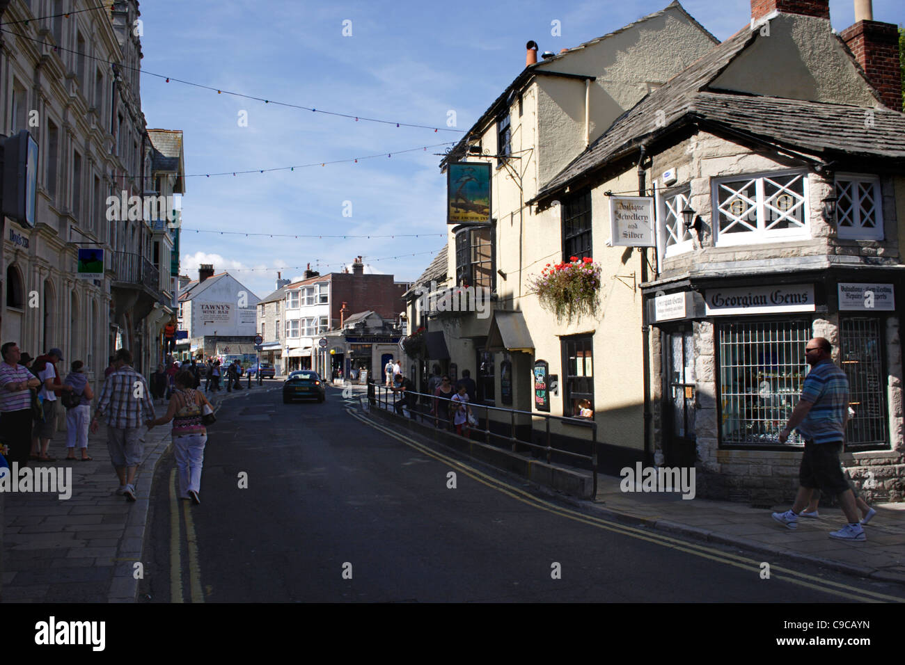 High Street and The Anchor Inn Swanage Dorset Stock Photo Alamy