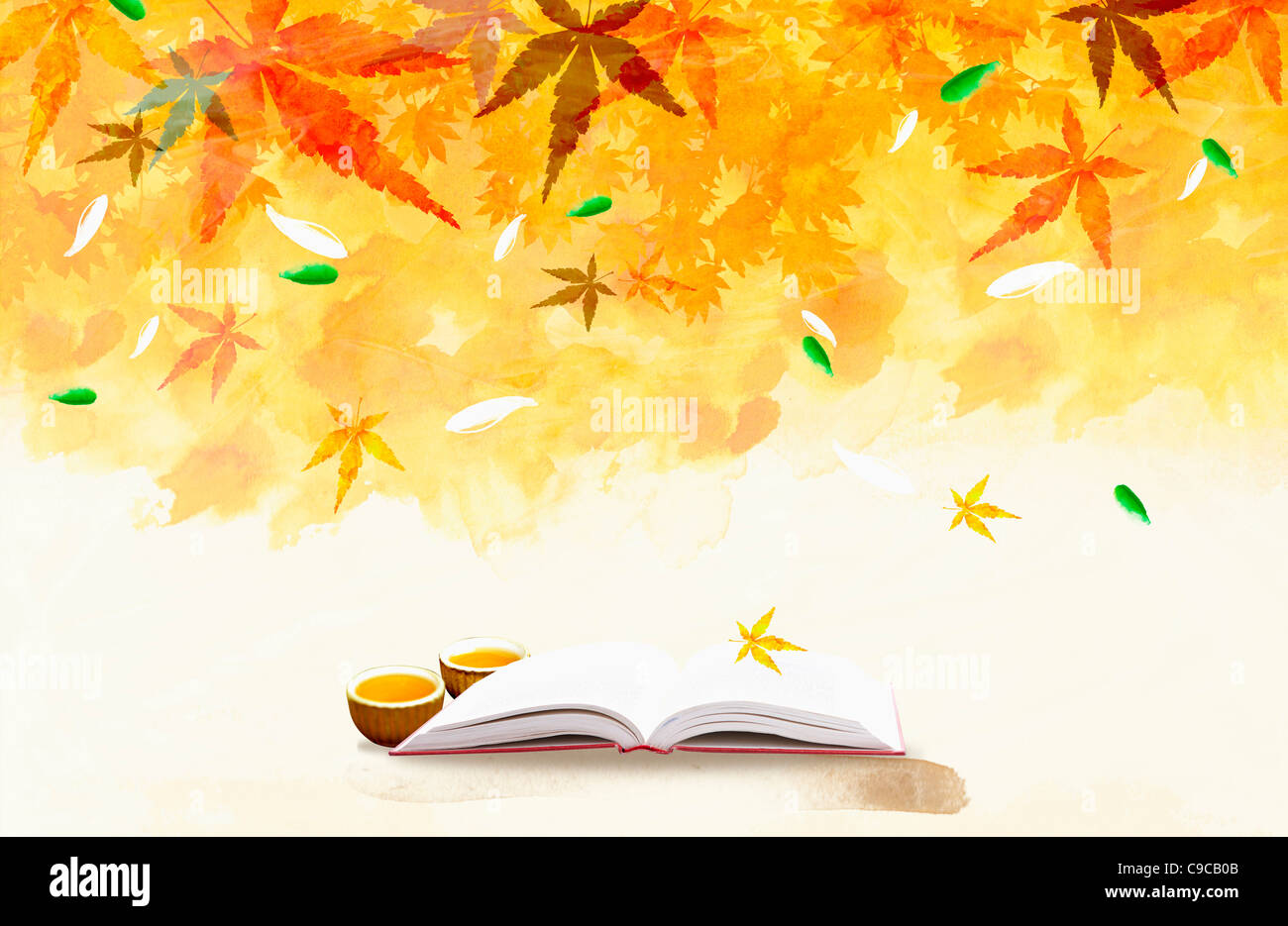 Fallen leaves and an open book Stock Photo - Alamy
