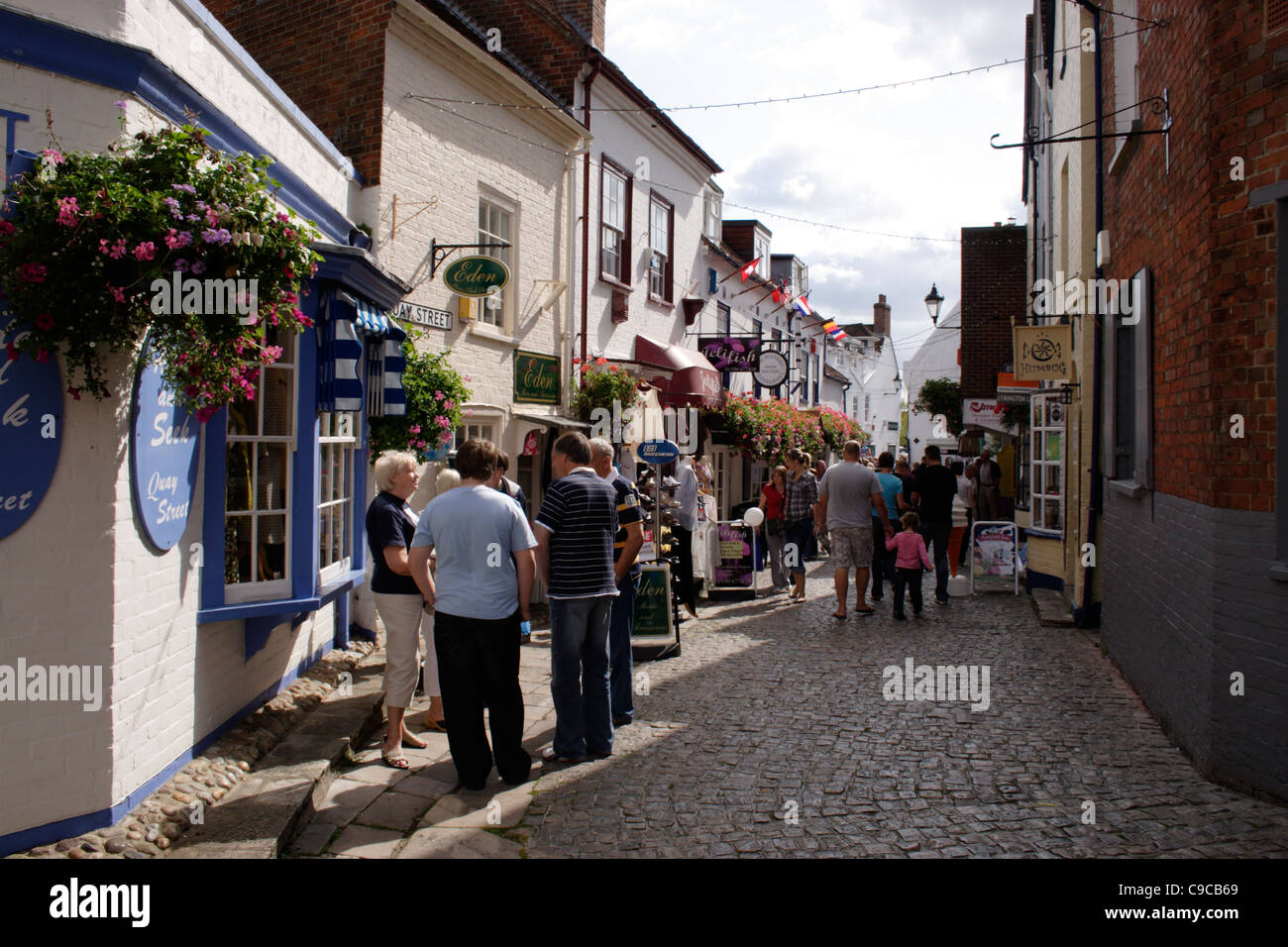People shopping at Quay Street Lymington Hampshire Stock Photo