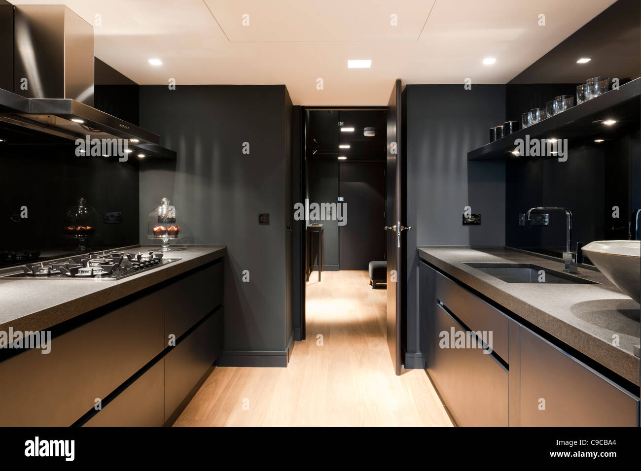 Contemporary Kitchen galley in London Apartment Stock Photo