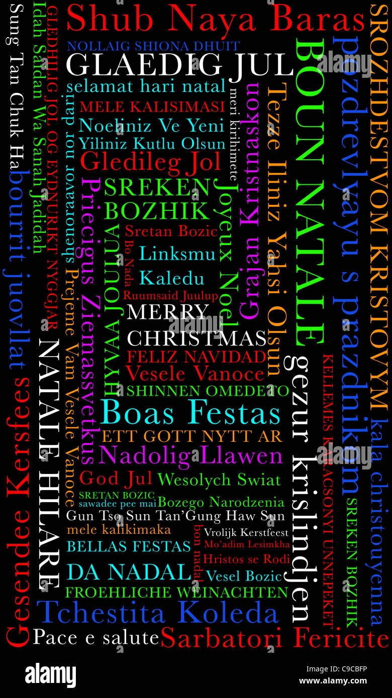 Merry Christmas in many languages Stock Photo