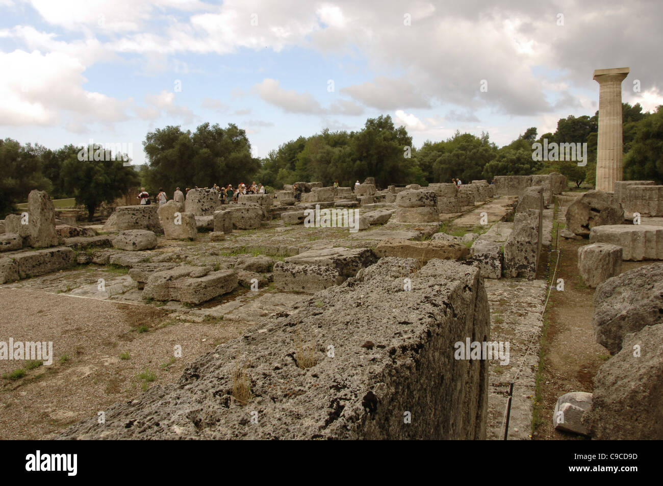 Greek Art. Temple of Zeus. Ruins (471-456 BC). Altis. Olympia. Greece. Stock Photo