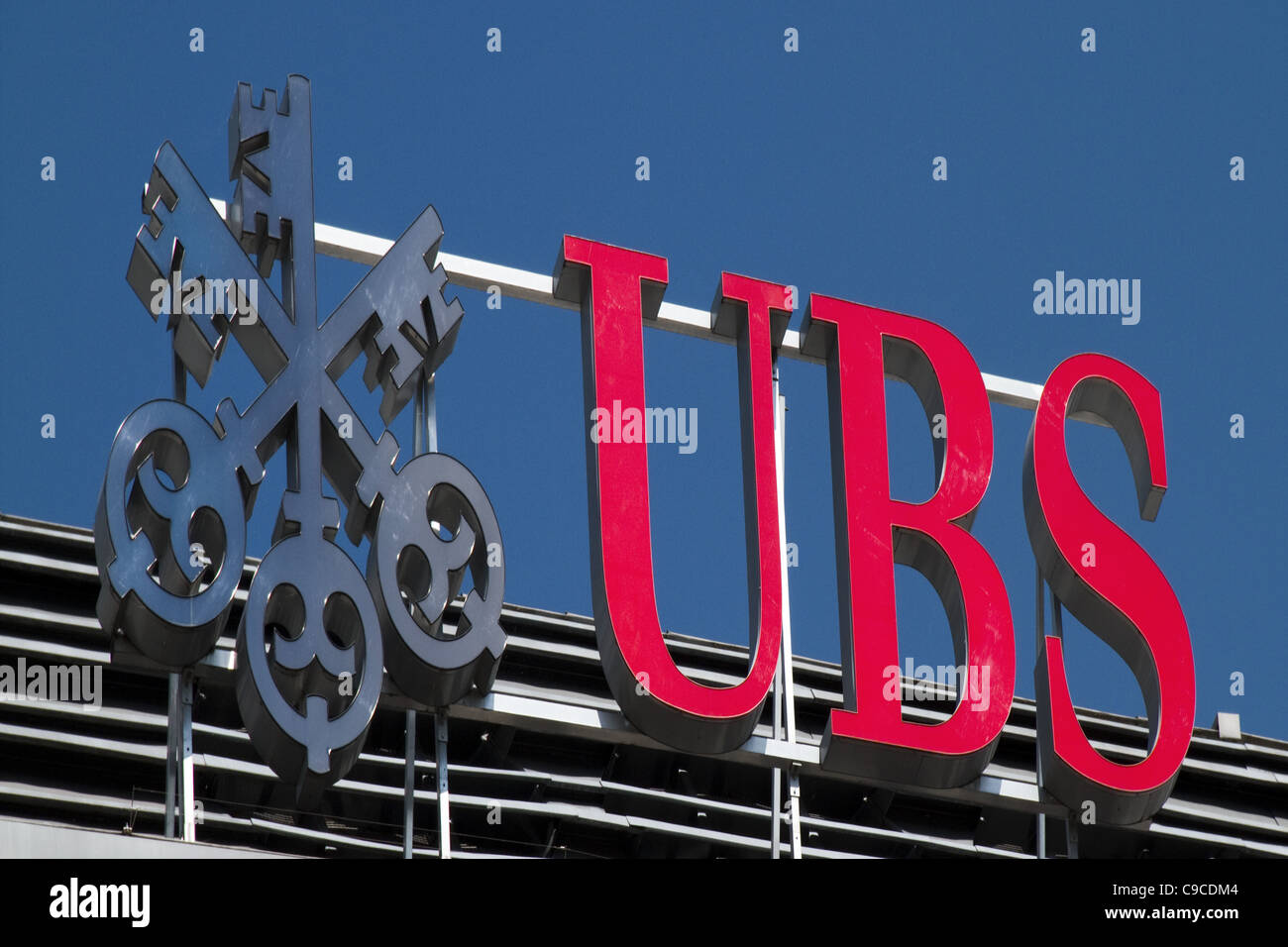 UBS bank Logo at Central , Zurich, Switzerland, Stock Photo