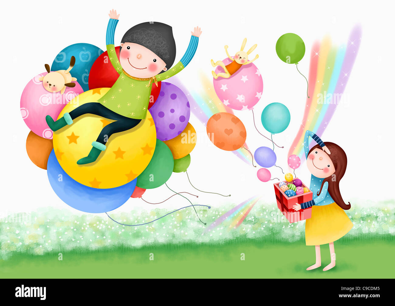 Girl and boy with balloons Stock Photo Alamy