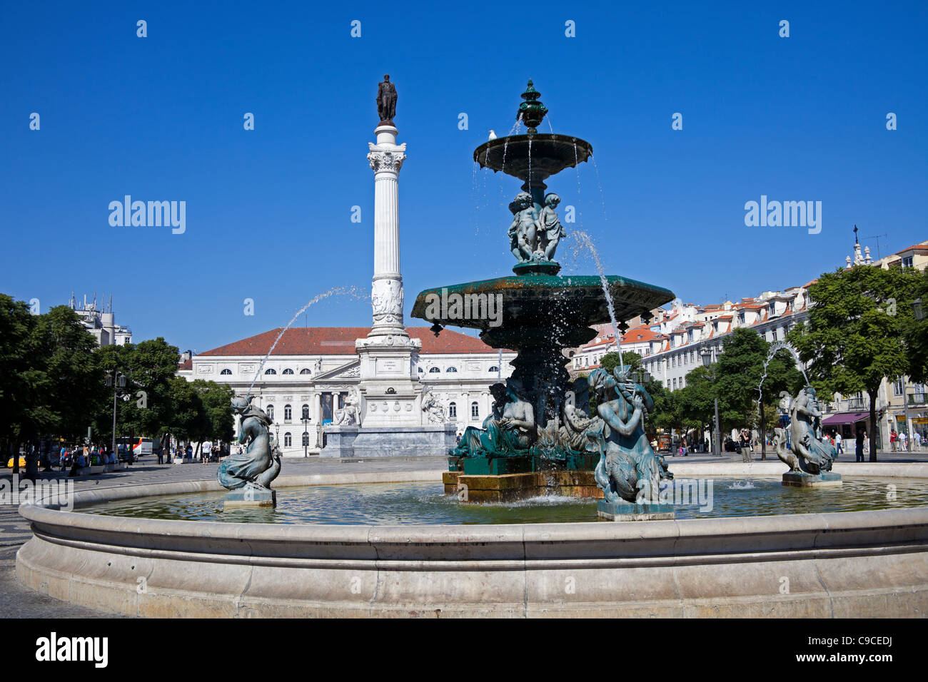 Fountain Rossio Square Lisbon Portugal Europe Stock Photo