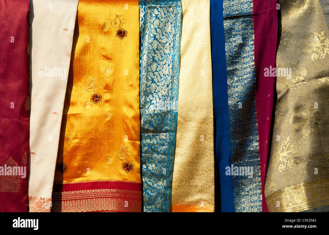 Hanging silk sari pattern, India Stock Photo Alamy