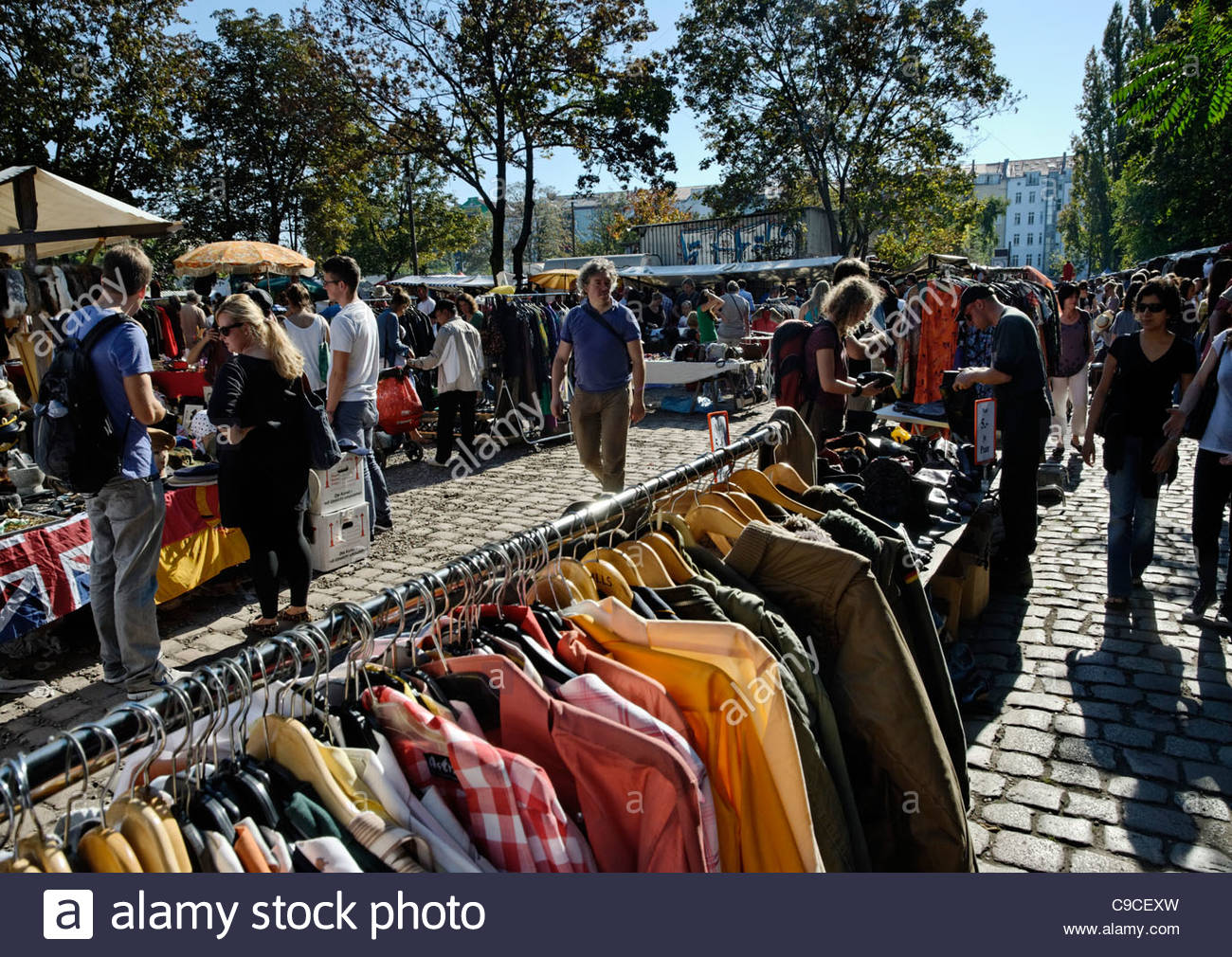 second-hand clothes at the Mauerpark market in Berlin Stock Photo - Alamy