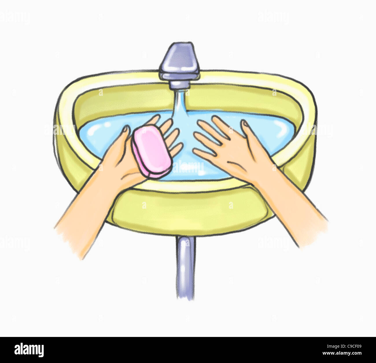 Illustration of washing hands with a soap Stock Photo - Alamy