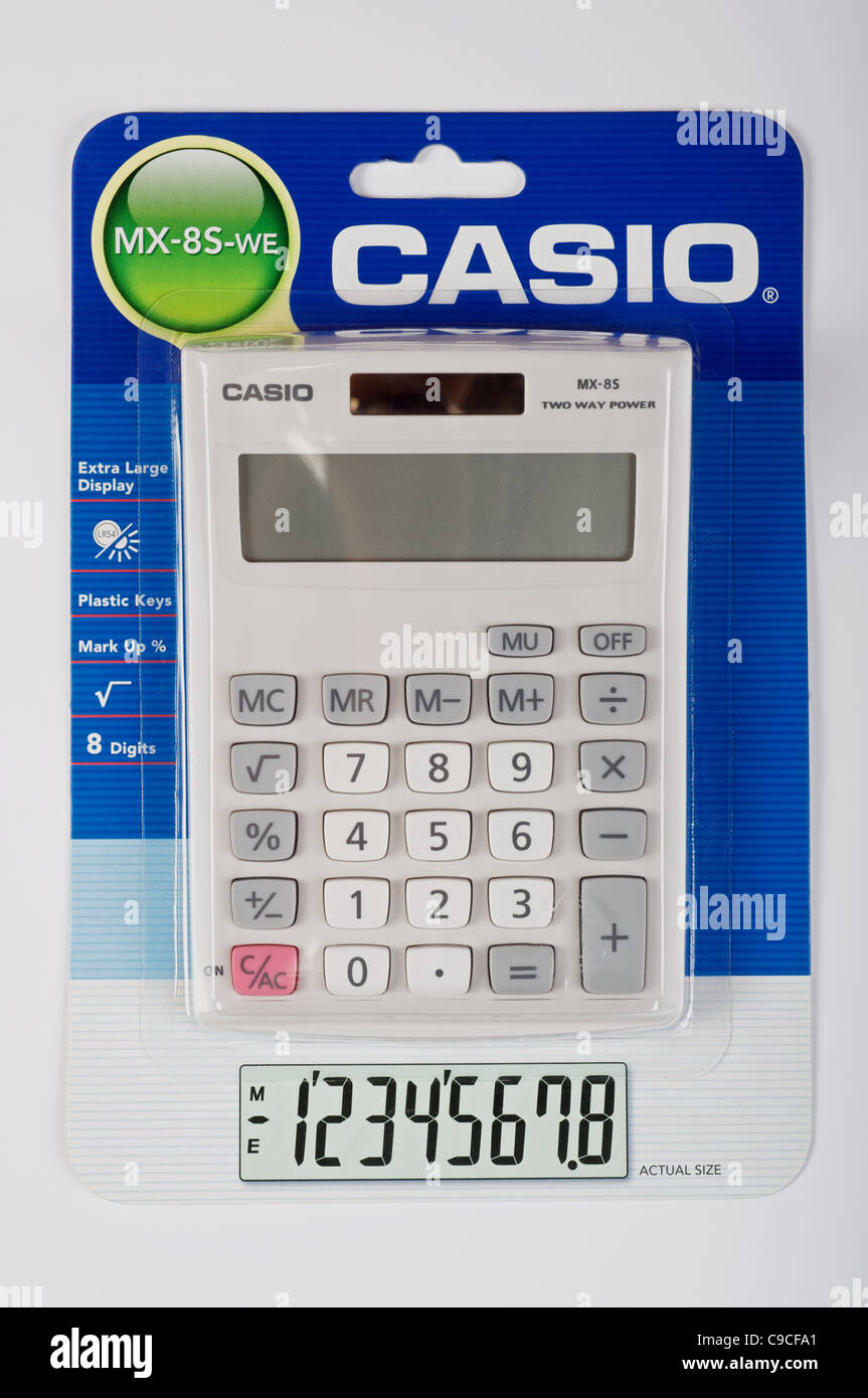 Casio MX 8S WE solar powered calculator Stock Photo Alamy