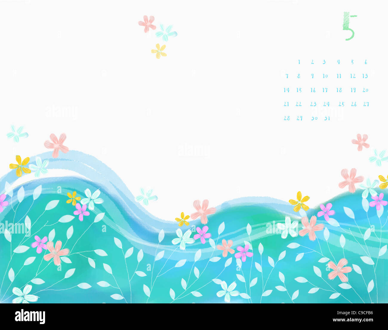 Calendar of May with flowers in blue Stock Photo Alamy