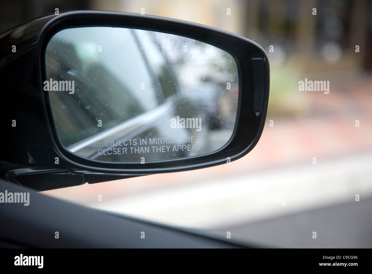 Objects in mirror are closer than they appear CA Stock Photo Alamy