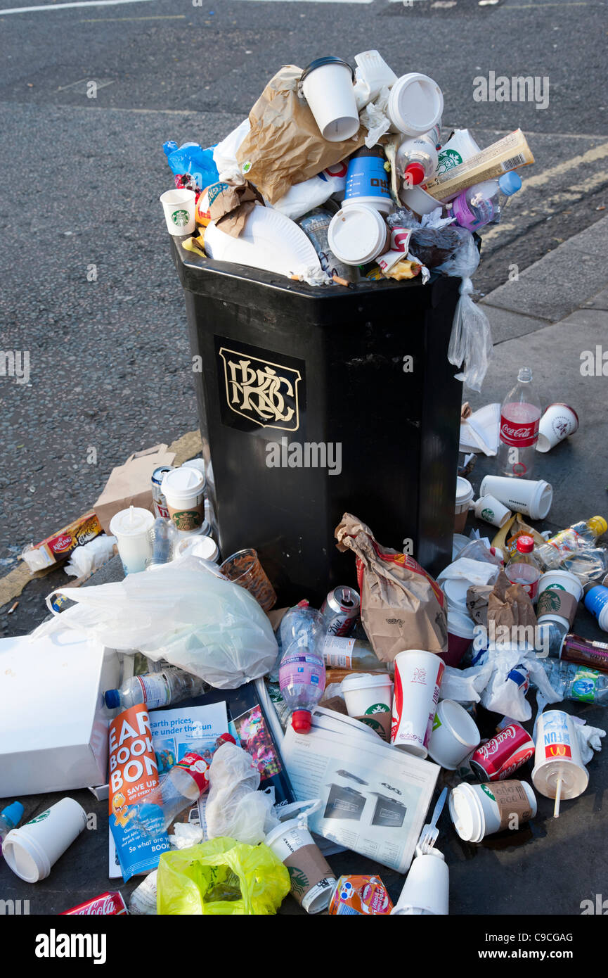 Overflowing bin, London, UK Stock Photo Alamy