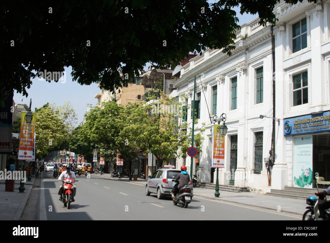 Trang Tien street with building of colonial architecture, Hanoi, Vietnam Stock Photo