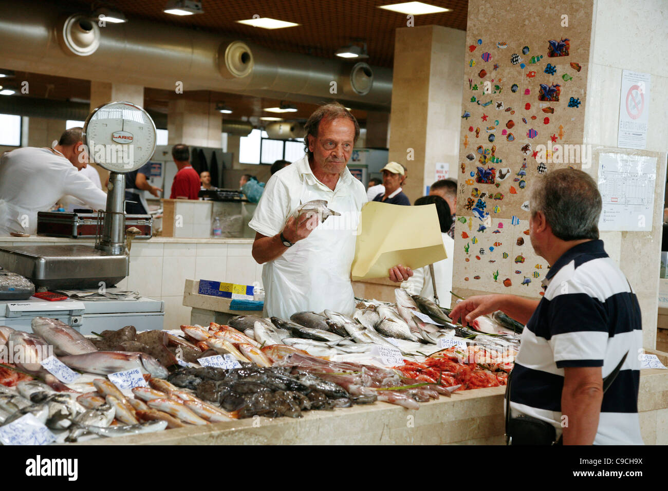 fish at San Benedetto Market, Cagliari, Sardinia, Italy. Stock Photo