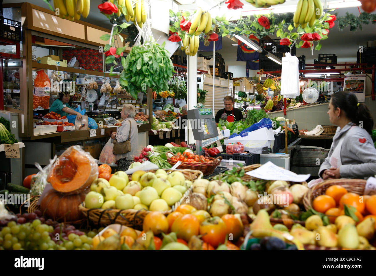 Vegetable stall at San Benedetto Market, Cagliari, Sardinia, Italy