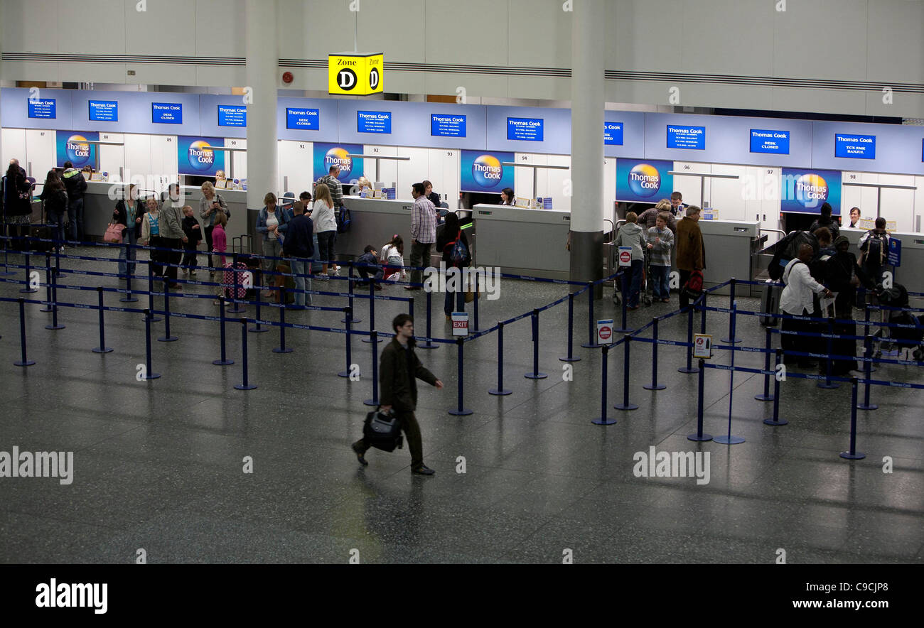 Thomas Cook check in desks at Gatwick Airport. Picture by James