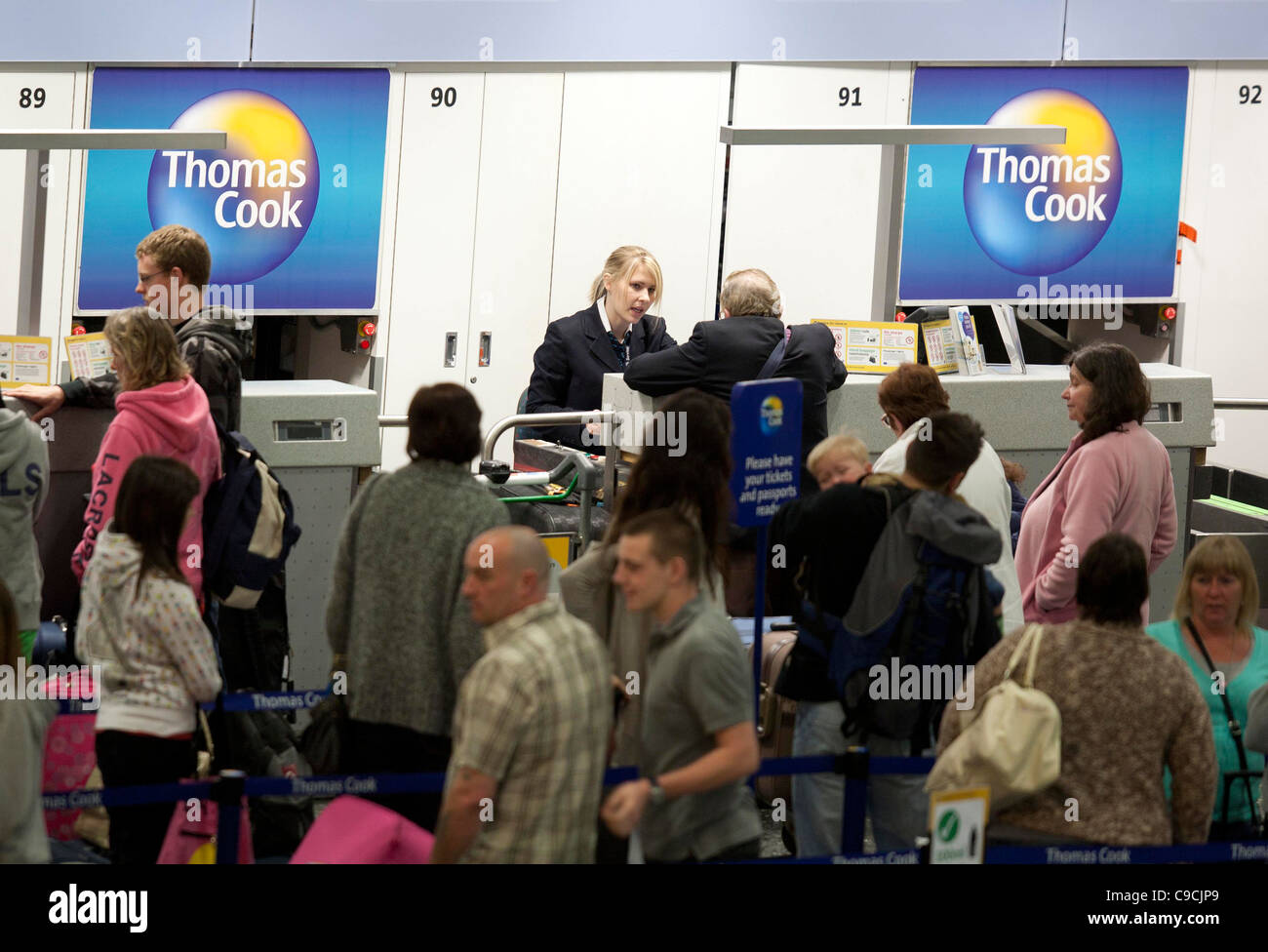 Thomas Cook check in desks at Gatwick Airport. Picture by James Boardman. Stock Photo