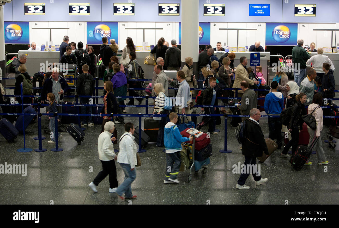 Thomas Cook check in desks at Gatwick Airport. Picture by James