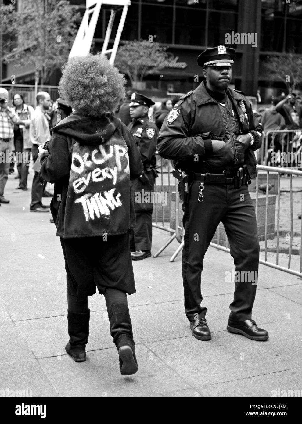 Protesters and police from NYPD at the Occupy Wall Street demonstrations in Manhattan New York USA . Photo taken November 2011 Stock Photo