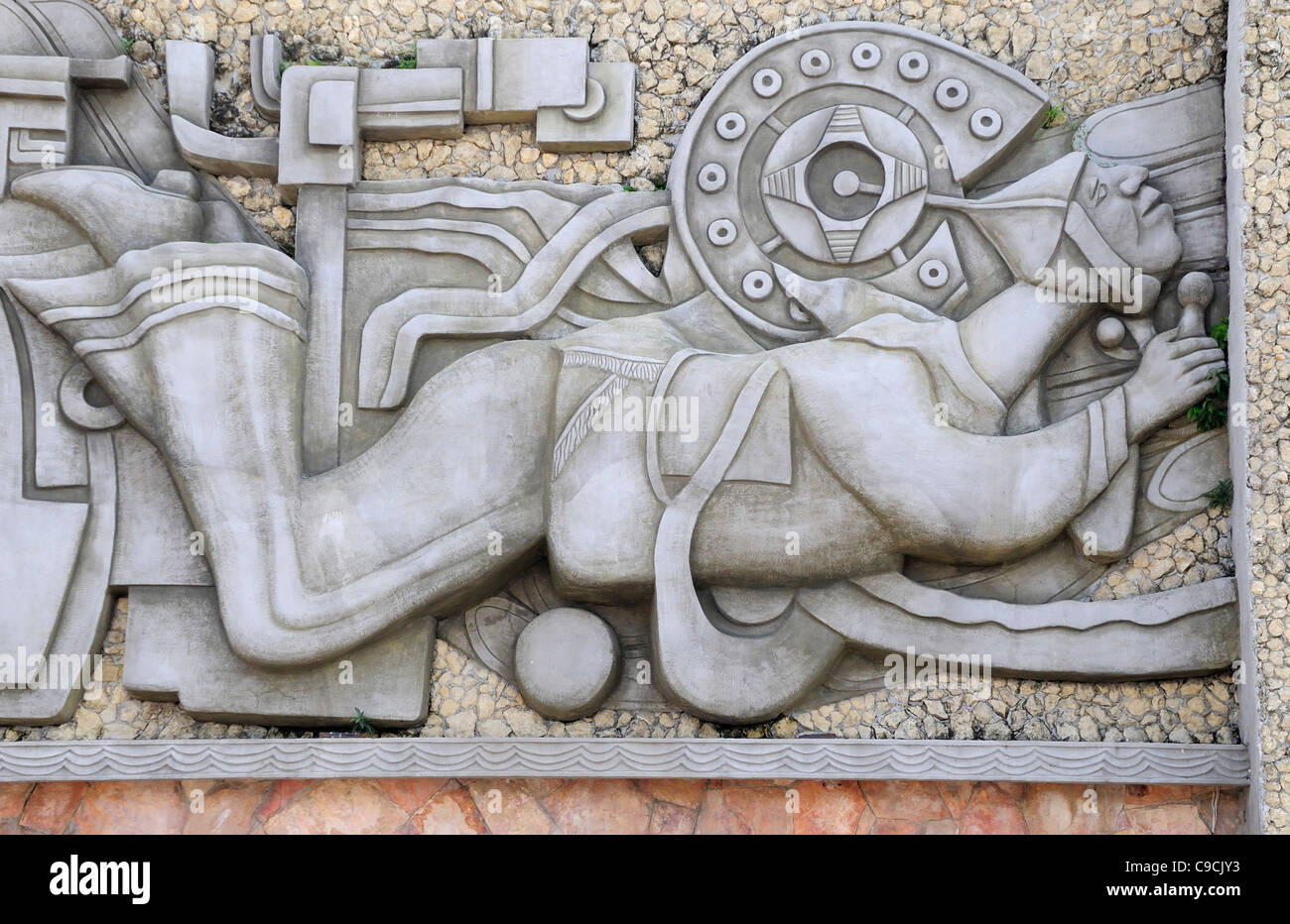 Mexico, Veracruz, Papantla, Detail of mural depicting Voladores de Papantla in the Zocalo. Stock Photo