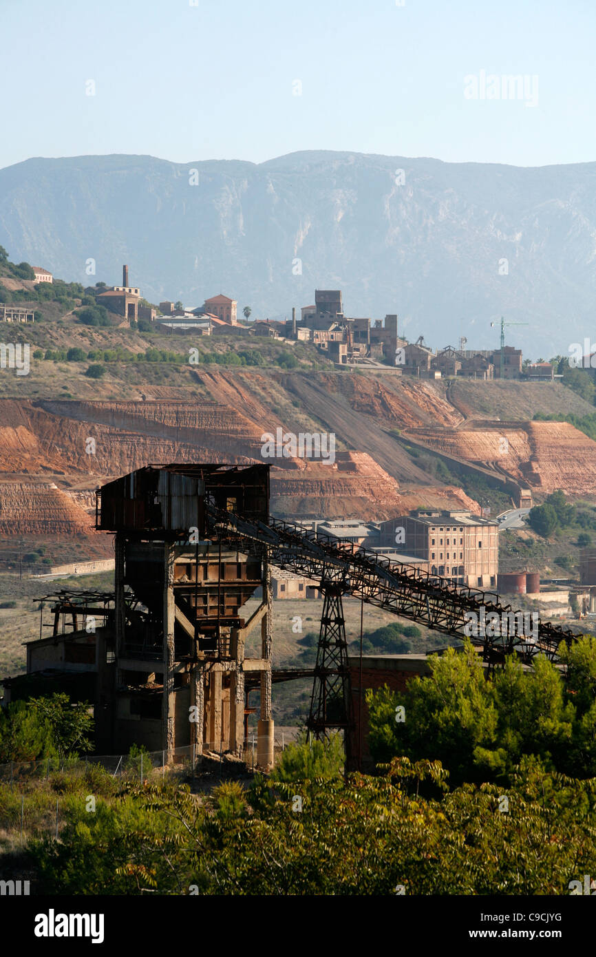 View over the Monteponi mines seen from the San Giovanni mines, Iglesias, Sardinia, Italy. Stock Photo
