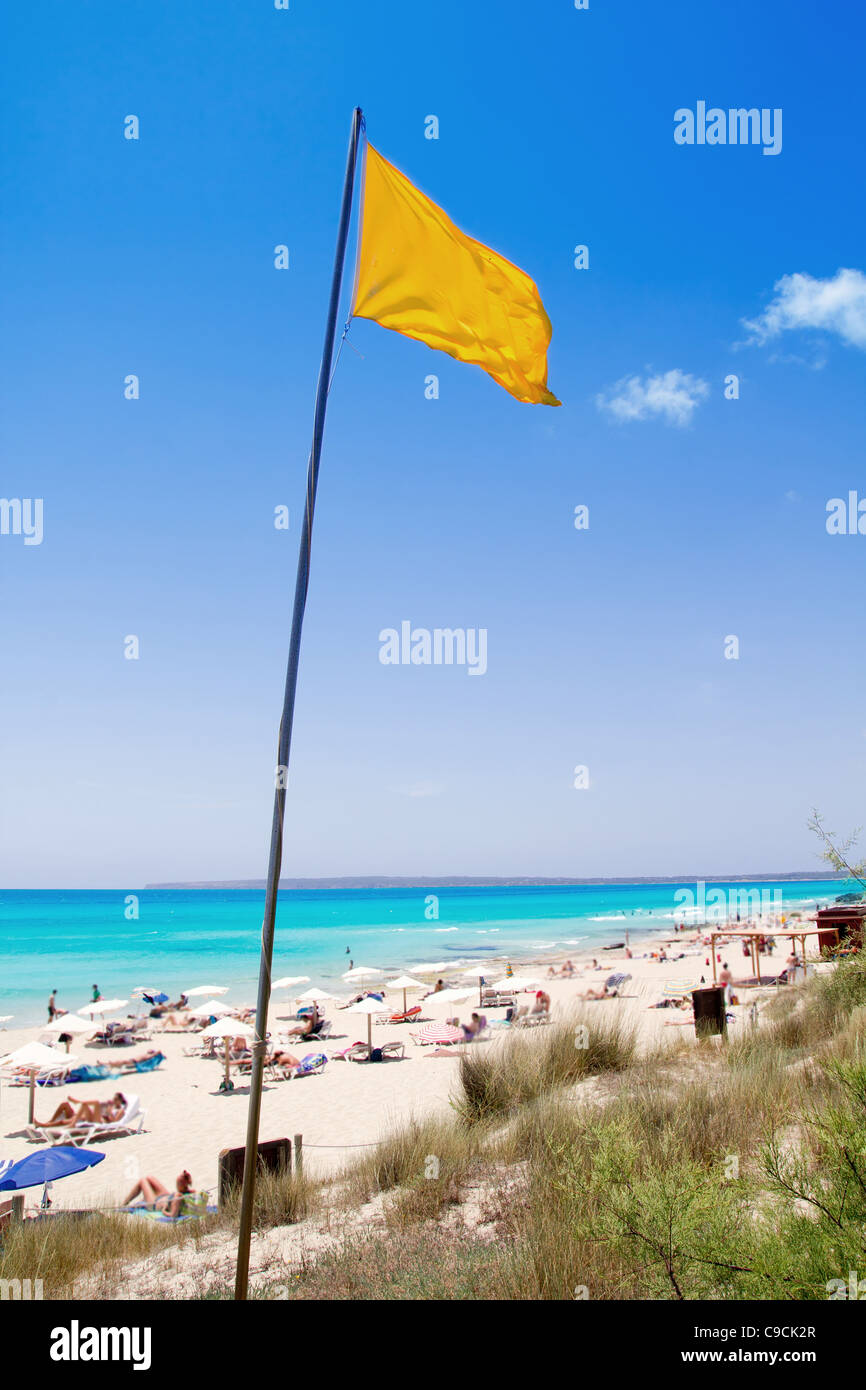 Formentera migjorn Els Arenals beach in summer vacation at Spain Stock Photo