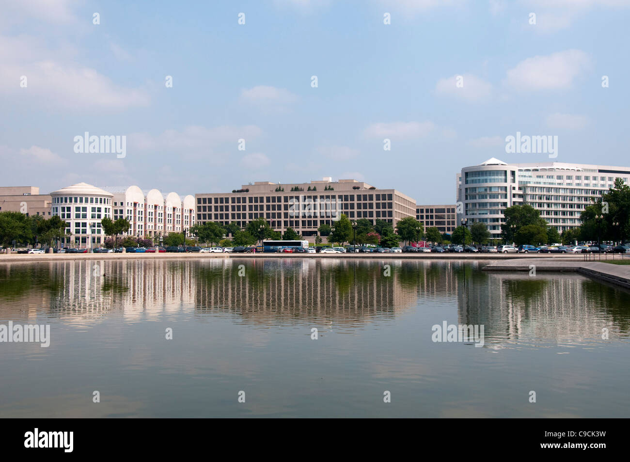Buildings on Pennsylvania Avenue reflected in Washington DC, United States of America USA Stock Photo